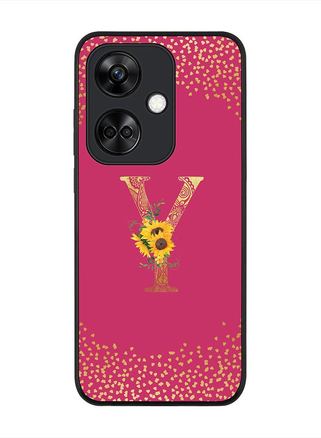 Stylizedd Rugged Black Edge case for OnePlus Nord CE3 / Oppo K11, Slim fit Flexible   Custom Monogram Initial Letter Mandala Floral Pattern Alphabet- Y (Dark Pink Rose) - Image 1