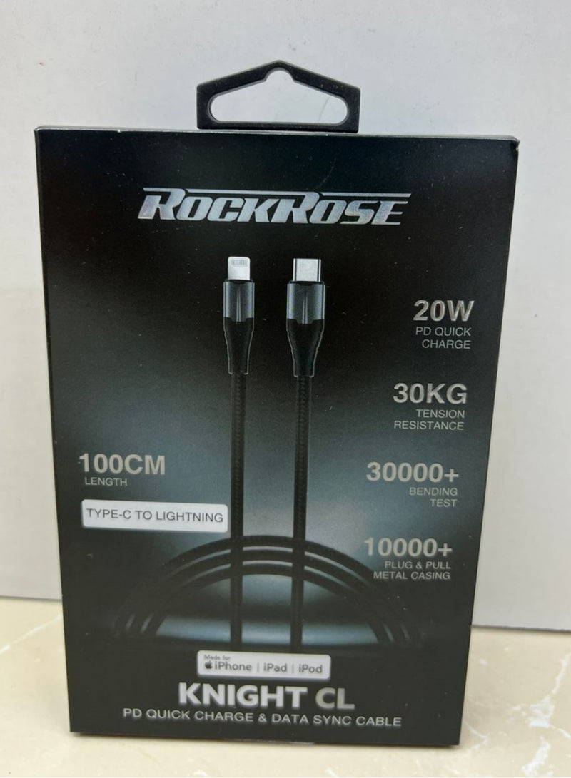 روكروز كابل RockRose Knight CL 20W PD USB-C إلى Lightning - شحن سريع ومزامنة بيانات لأجهزة iPhone وiPad وiPod - 1 متر - Image 2