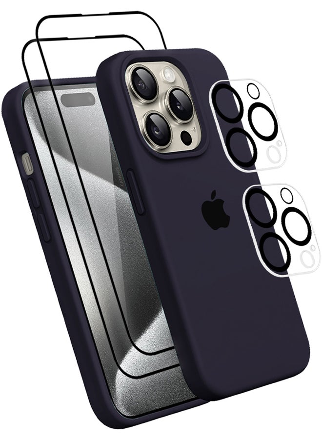 CATANES - 5 Packs For iPhone 15 Pro  Case 2 Screen Protectors and 2 Camera Lens Protectors Upgrade Defender Silicone Cover Shockproof Anti-Scratch Protective Phone Case Dark Blue - Image 1