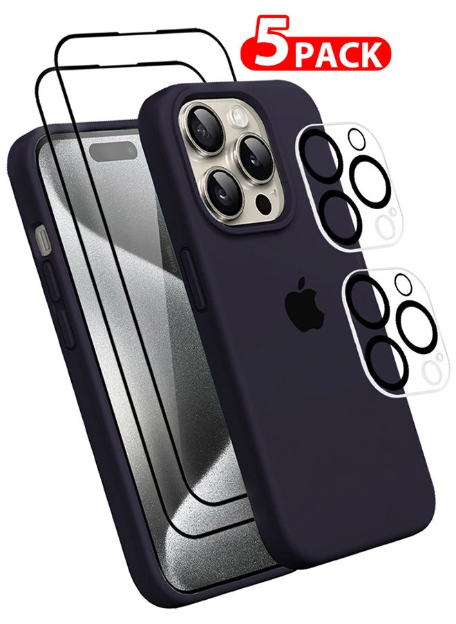 CATANES - 5 Packs For iPhone 15 Pro  Case 2 Screen Protectors and 2 Camera Lens Protectors Upgrade Defender Silicone Cover Shockproof Anti-Scratch Protective Phone Case Dark Blue - Image 1