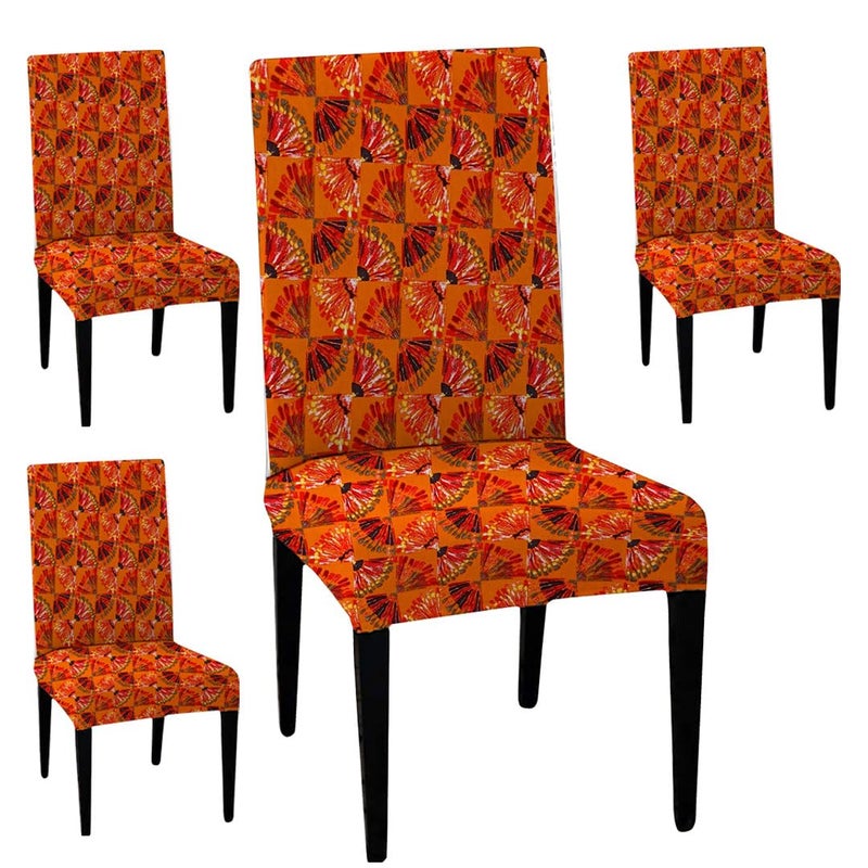 HOTKEI Pack of 4 Orange Printed 200 GSM Dining Table Chair Cover Stretchable Slipcover Seat Protector Removable 1pc Polycotton Dining Chairs Covers for Home Hotel Dining Table Chairs - Image 5