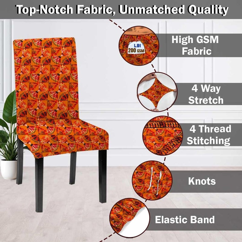 HOTKEI Pack of 4 Orange Printed 200 GSM Dining Table Chair Cover Stretchable Slipcover Seat Protector Removable 1pc Polycotton Dining Chairs Covers for Home Hotel Dining Table Chairs - Image 4