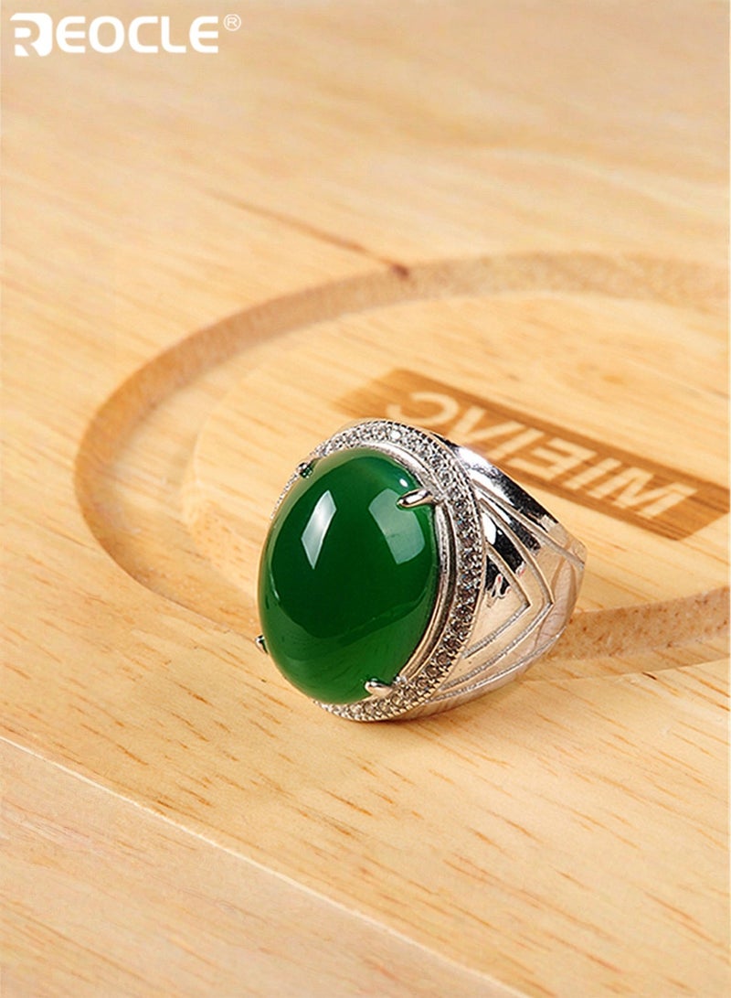 REOCLE Natural Gemstone Ring Jade Finger Ring Open Engagement Ring Luxury Thumb Ring Best Jewelry Gifts for Women Girl Mothers Day Valentines Day - Image 2