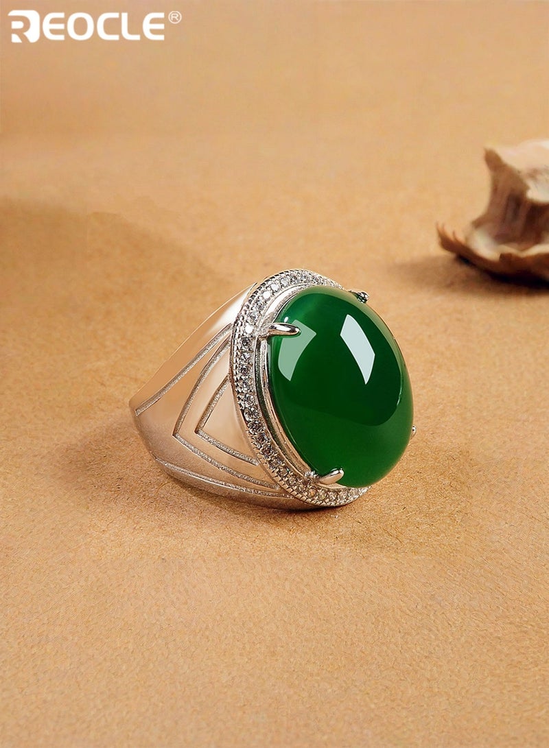 REOCLE Natural Gemstone Ring Jade Finger Ring Open Engagement Ring Luxury Thumb Ring Best Jewelry Gifts for Women Girl Mothers Day Valentines Day - Image 5