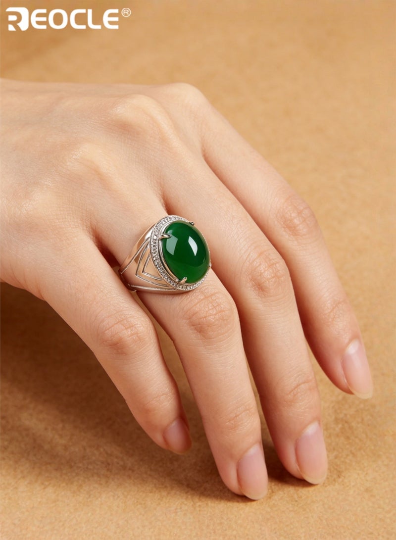 REOCLE Natural Gemstone Ring Jade Finger Ring Open Engagement Ring Luxury Thumb Ring Best Jewelry Gifts for Women Girl Mothers Day Valentines Day - Image 1