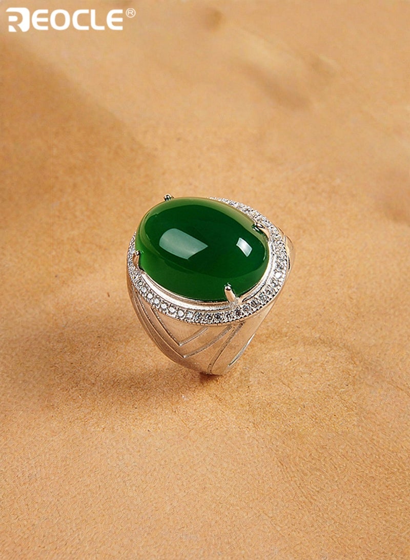 REOCLE Natural Gemstone Ring Jade Finger Ring Open Engagement Ring Luxury Thumb Ring Best Jewelry Gifts for Women Girl Mothers Day Valentines Day - Image 3