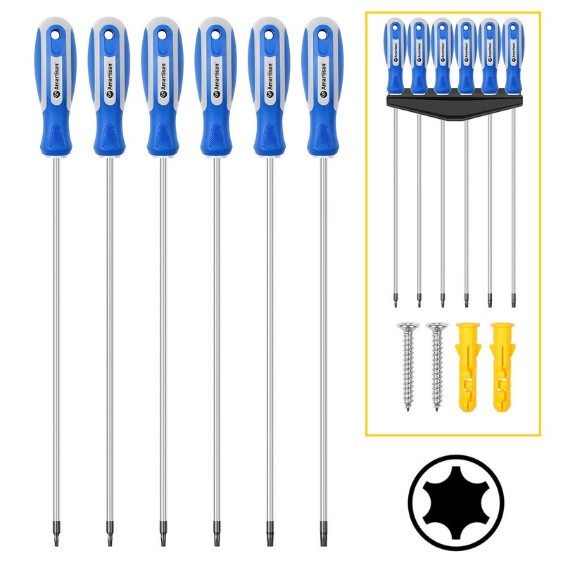 Amartisan 6Piece Extra Long Torx Screwdrivers Set length 12300mm T10 T30 Long Long star Screwdrivers Set