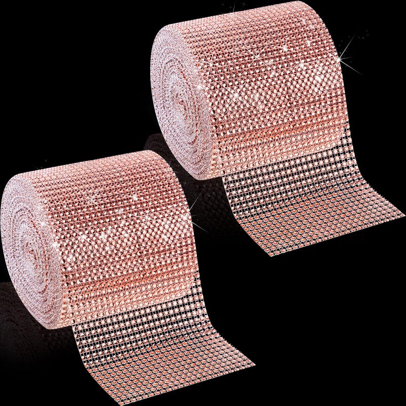 20 Yards Bling Diamond Mesh Ribbon Rhinestone Mesh Ribbon Wrap 24 Row for Event Decorations Wedding Cake Vase Decorations Party Supplies 475 Inch x 10 Yards 2 Rolls Rose Gold
