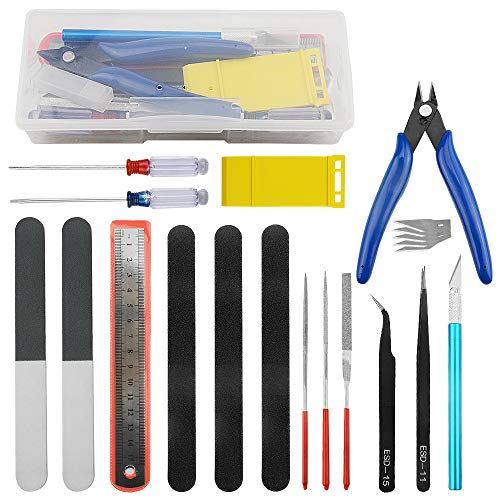 BXQINLENX Professional 17 PCS Model Tools Kit Modeler Basic Tools Craft Set Hobby Building Tools Kit for Gundam Car Model Building Repairing and Fixing(L) - Image 1