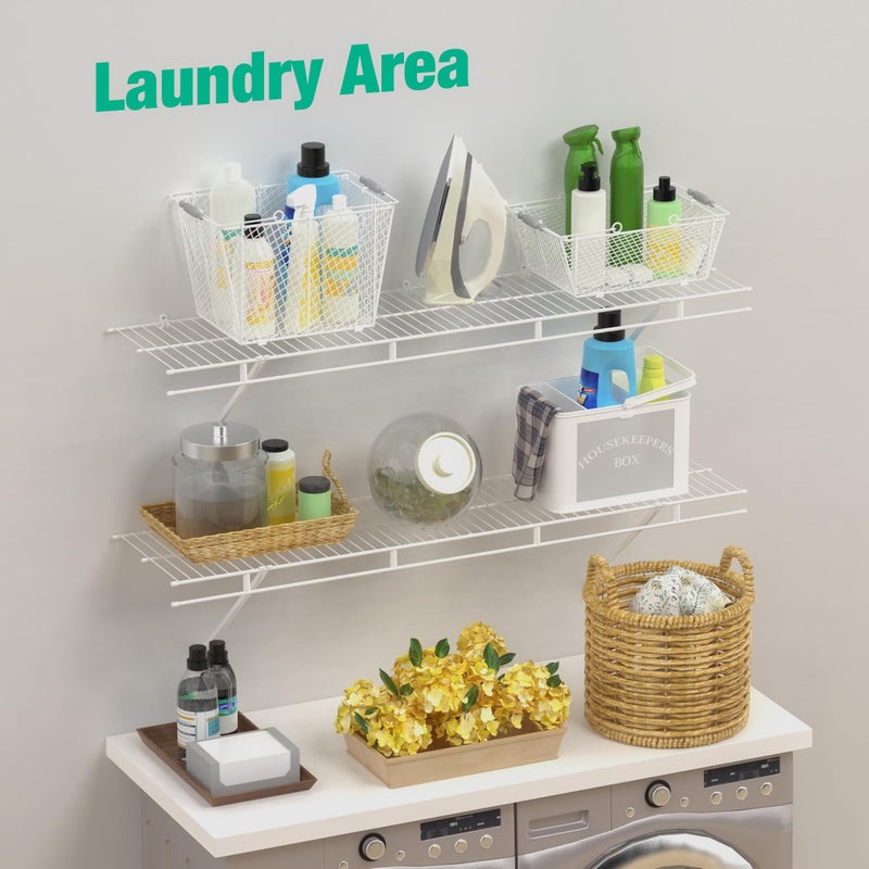 HAUSHOF Closet Shelves Wall Mounted 4-Pack, 4 ft x 12in White Wire Shelving for Laundry Room, Closet, Basement Organization and Storage - Image 3