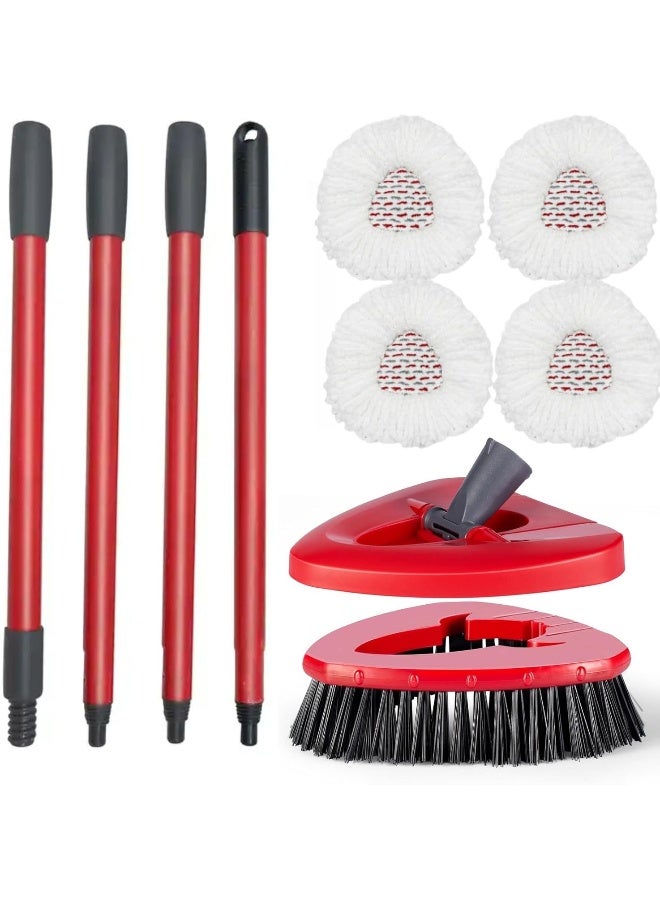 Zalcoon 4 Spin Mop Replace Refill, Handle, Scrub Brush, & Base Mop Head Compatible with Vileda/O-cedar Easy Wring Spin Mop, Floor Scrubber, 40% More Cleaning Power, Scrub Pad (White)