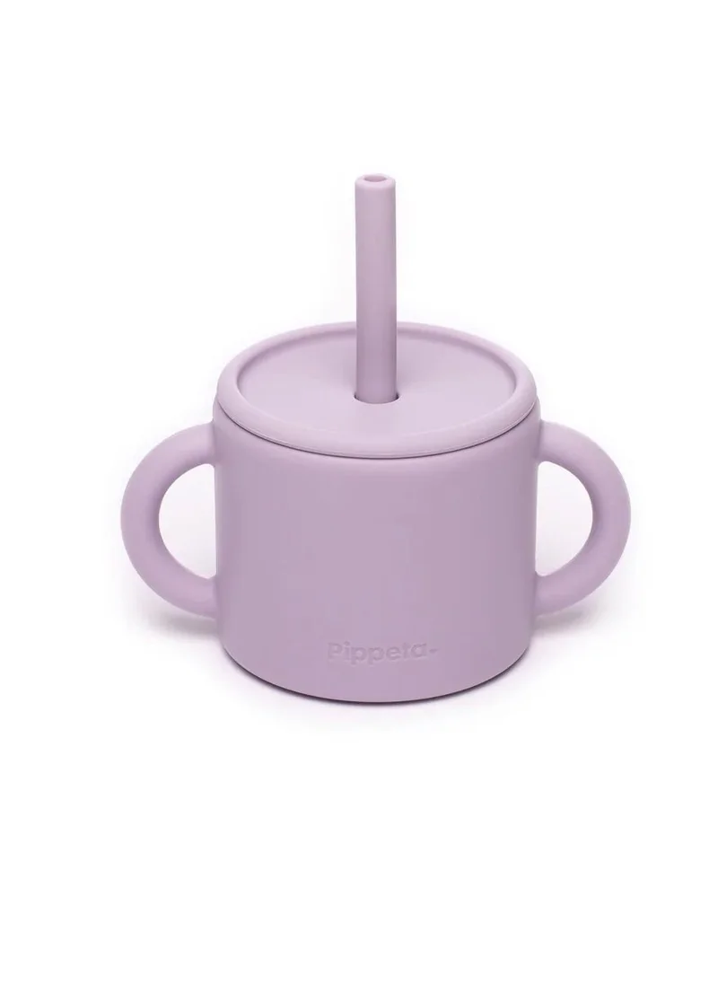 بيبيتا Silicone Sippy Cup With Straw For Babies And Toddlers , Non Spill And Leak Proof Baby Weaning Cup, Easy Grip Handles, Dishwasher And Microwave Safe Lilac