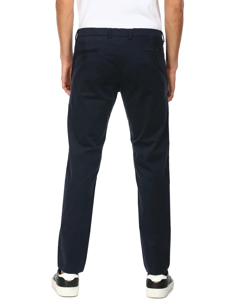 Arrow Navy Mid Rise Flat Front Casual Trousers for Men | Best Price UAE