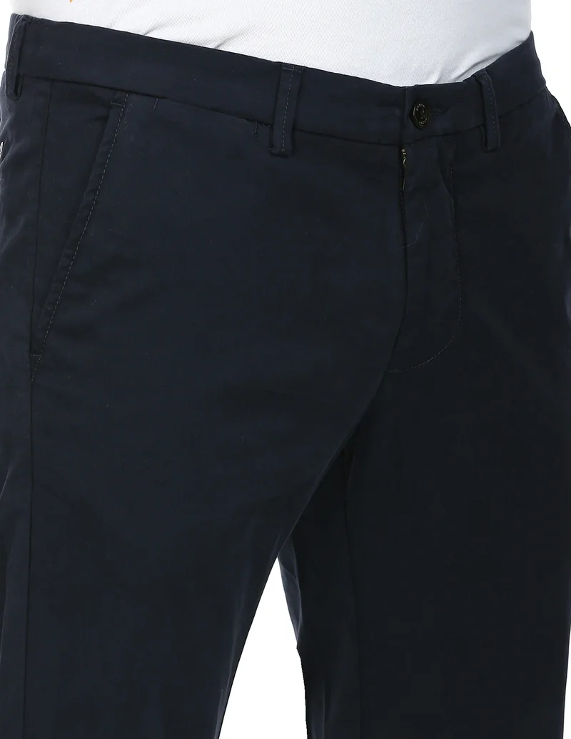Arrow Navy Mid Rise Flat Front Casual Trousers for Men | Best Price UAE