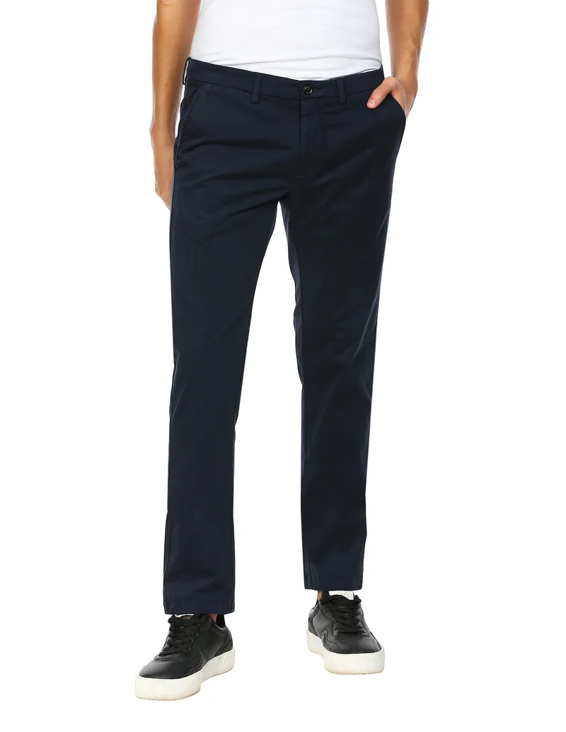 Arrow Navy Mid Rise Flat Front Casual Trousers for Men | Best Price UAE