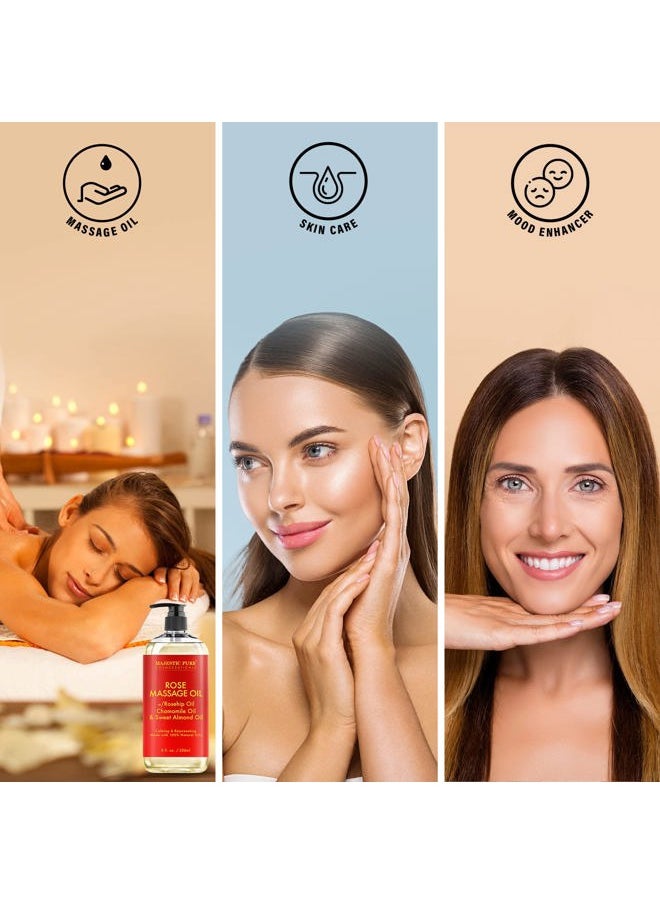 Majestic Pure MAJESTIC PURE Rose Massage Oil - Hydrating, Calming, Warming, Relaxing & Rejuvenating Body Oil - Premium Grade, Made with Natural Oils - Skin Care for Men and Women - Made in USA - 8 fl oz  - Image 5