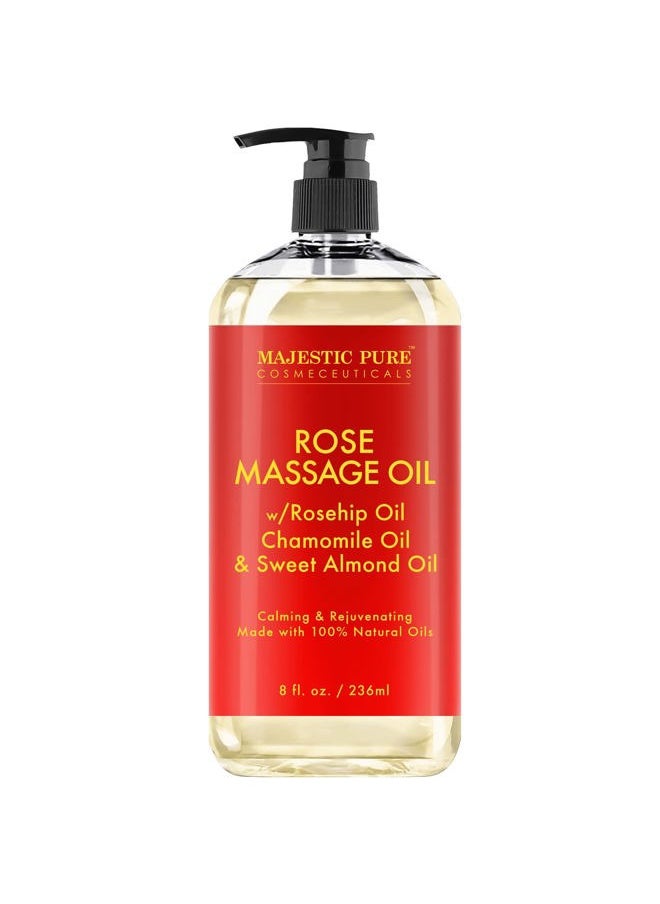 Majestic Pure MAJESTIC PURE Rose Massage Oil - Hydrating, Calming, Warming, Relaxing & Rejuvenating Body Oil - Premium Grade, Made with Natural Oils - Skin Care for Men and Women - Made in USA - 8 fl oz  - Image 1