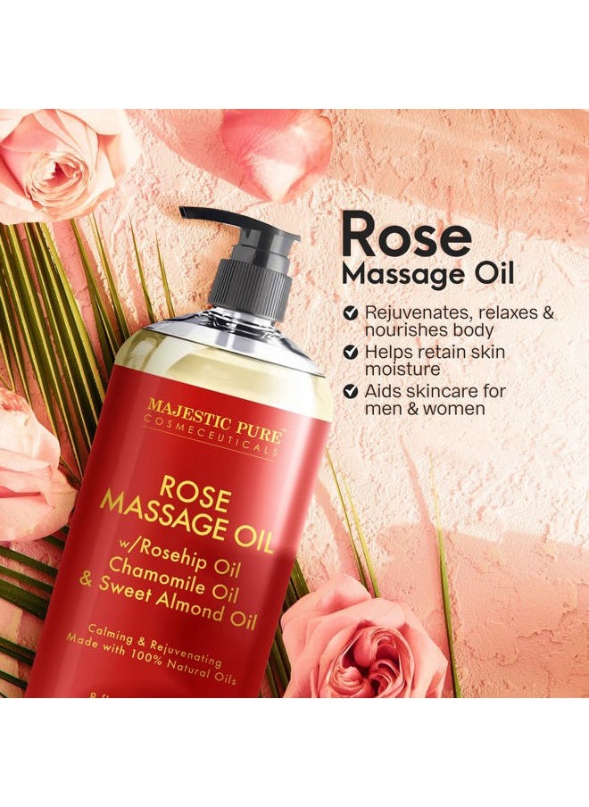 Majestic Pure MAJESTIC PURE Rose Massage Oil - Hydrating, Calming, Warming, Relaxing & Rejuvenating Body Oil - Premium Grade, Made with Natural Oils - Skin Care for Men and Women - Made in USA - 8 fl oz  - Image 4