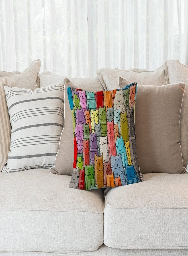 Solekla Throw Pillow Cover Lovely Multicolor Cartoon Cats Decorative Throw Pillow Case Square 18" x 18" Home Couch Bed Pillowcase - Image 2