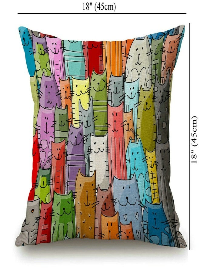 Solekla Throw Pillow Cover Lovely Multicolor Cartoon Cats Decorative Throw Pillow Case Square 18" x 18" Home Couch Bed Pillowcase - Image 4