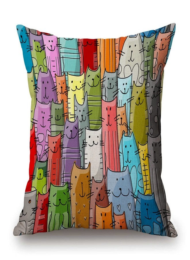 Solekla Throw Pillow Cover Lovely Multicolor Cartoon Cats Decorative Throw Pillow Case Square 18" x 18" Home Couch Bed Pillowcase - Image 1