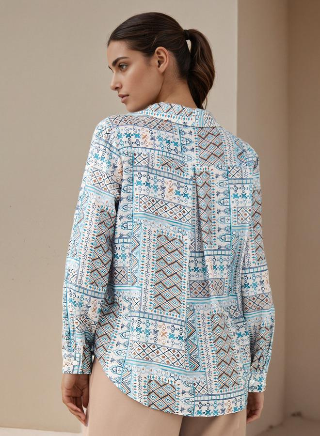 سبلاش فيڤ قميص فيسكوز مطبوع بقصة عادية وياقة - Image 3