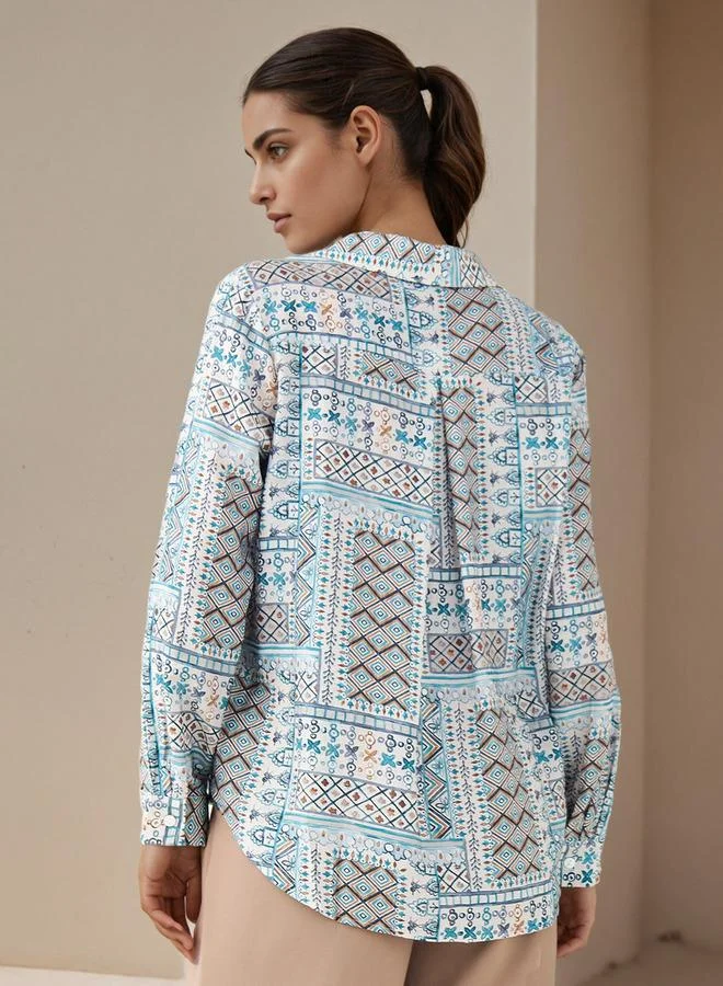 Splash FAV  Regular Fit Viscose Printed Shirt with Collar for Women | Best Price UAE