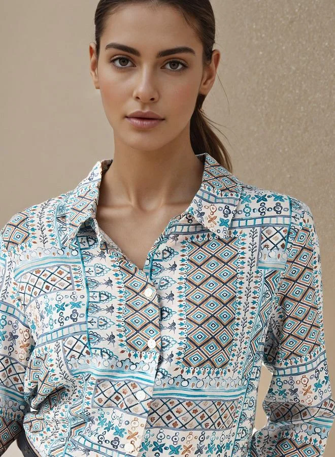 Splash FAV  Regular Fit Viscose Printed Shirt with Collar for Women | Best Price UAE