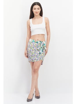 Love Triangle Women Floral Print Mini  Skirt, Green Combo  - Image 2