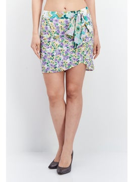 Love Triangle Women Floral Print Mini  Skirt, Green Combo  - Image 1
