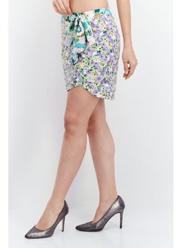 Love Triangle Women Floral Print Mini  Skirt, Green Combo  - Image 3