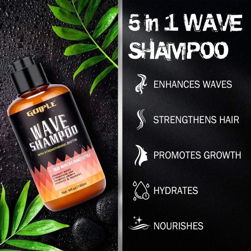 Goiple 2PCS Wash Shampoo for Black Men - 360 Waves Shampoo for Men Hydration Enhance Shampoos Biotin Hair Growth Shampoos with Wave Comb Hair Brush- Strengthens Hair Promote Growth Nourishes (12 FL OZ) - Image 4