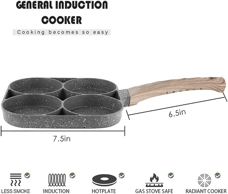 LOCKET 4 Hole Non Stick Egg Frying Pan with Detachable Wooden Handle | Multipurpose Pan for Omelet, Uthappam, Idli, Burger & Poached Egg | Kitchen Breakfast Cookware - Image 4