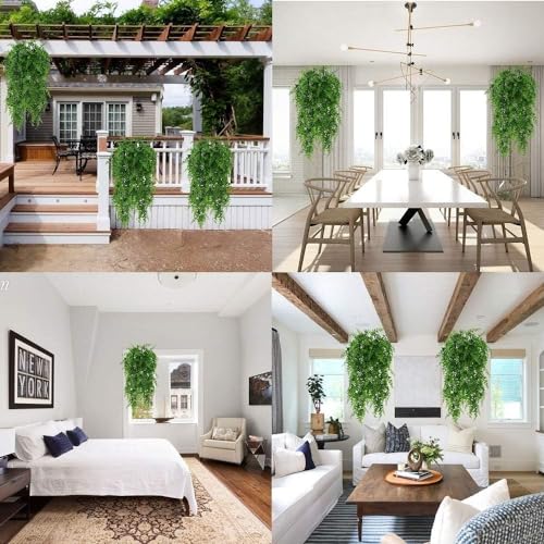 Dekorly Artificial Plants Greenery Boston Fern Persian Rattan, Fake Hanging Plant Ivy Vine Outdoor UV Resistant,Faux Plastic Plants Vines for Jungle Party Decorations Home Décor (2 Pack) - Image 5