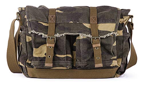 GOOTIUM Canvas Messenger Bag - Vintage Shoulder Bag Frayed Style Boho Purse, Camo - Image 1