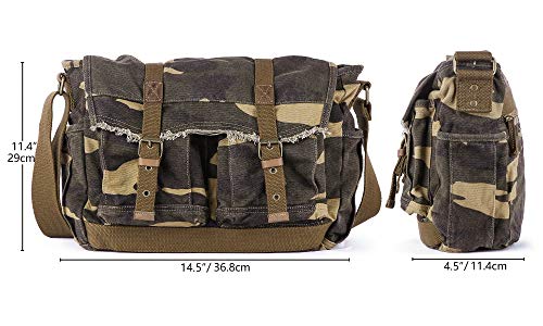 GOOTIUM Canvas Messenger Bag - Vintage Shoulder Bag Frayed Style Boho Purse, Camo - Image 4