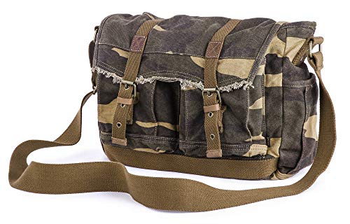 GOOTIUM Canvas Messenger Bag - Vintage Shoulder Bag Frayed Style Boho Purse, Camo - Image 2