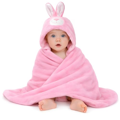 BRANDONN New Born Baby Blanket Pack of Super Soft Bathrobe Wrapper Bath Towel for Boys, Girls, Babies (Pink Rabbit, Length 82 cm x Width 82 cm, 0-12 Months) - Image 1