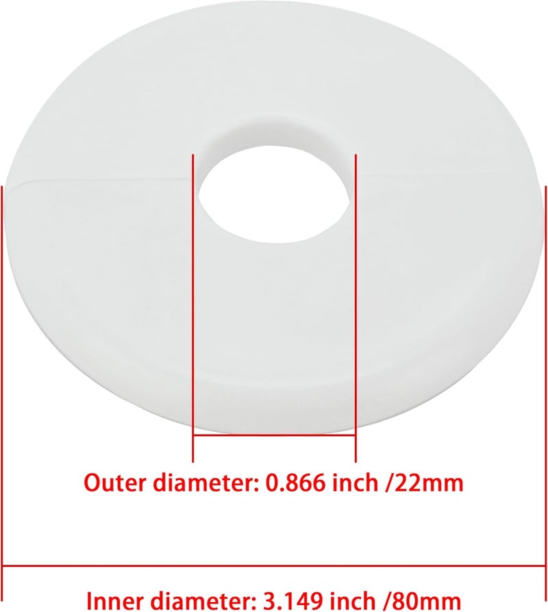 INDPROD Wall Split Flange, Fit 0.87"/22mm Outer Diameter Pipe, Self-Adhesive Escutcheon Plate with Buckle, ABS Round Pipe Cover Decoration Plumbing Cover Plates for Bathroom Kitchen, White, 1 Piece - Image 2