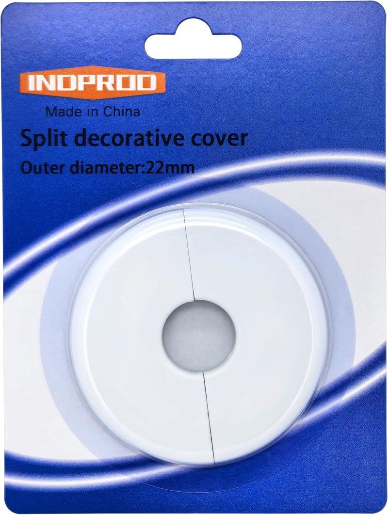 INDPROD Wall Split Flange, Fit 0.87"/22mm Outer Diameter Pipe, Self-Adhesive Escutcheon Plate with Buckle, ABS Round Pipe Cover Decoration Plumbing Cover Plates for Bathroom Kitchen, White, 1 Piece - Image 1