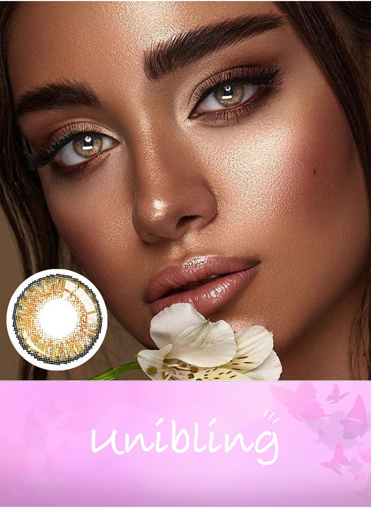 Unibling - Pure Hazel Yearly Colored Contact Lenses, Unisex Cosmetic Contact Lenses, Enlargement Collection, Light Brown, With Case - Image 1