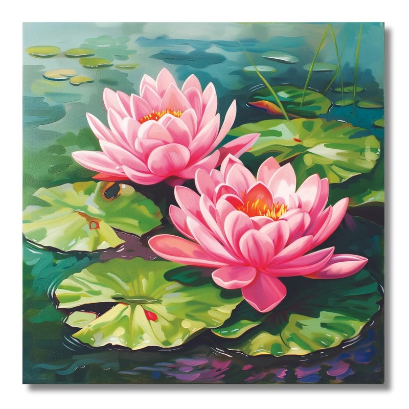 Viventiq Viventiq Without Frame Lotus Painting for vastu Lotus Painting for Wall Decoration Painting for Living Room Rolled Canvas Painting 24 inch L by 24 inch H 
