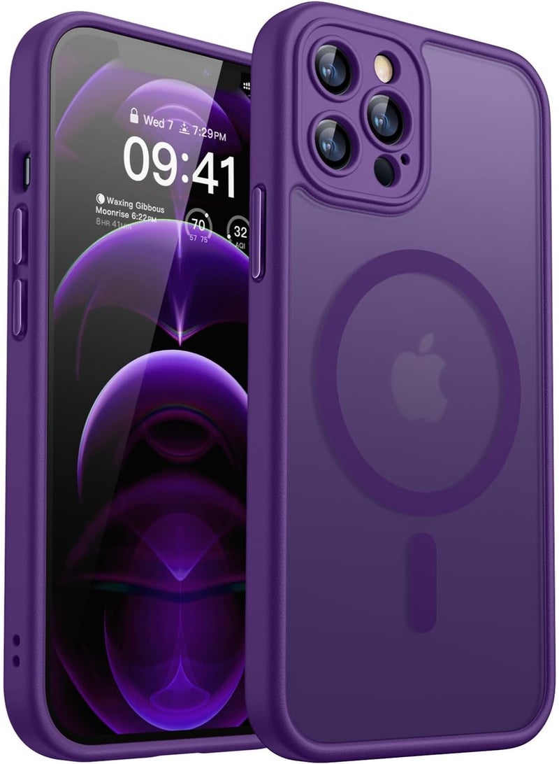 ثسؤشسث غطاء مغناطيسي لهاتف iPhone 12 Pro Max مقاس 6.7 بوصة، متوافق مع MagSafe، حماية كاملة للكاميرا، حافظة واقية شفافة غير لامعة ورفيعة ومقاومة للصدمات، لون أرجواني - Image 1