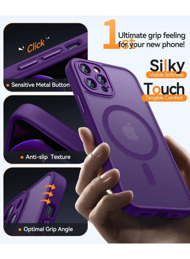 ثسؤشسث غطاء مغناطيسي لهاتف iPhone 12 Pro Max مقاس 6.7 بوصة، متوافق مع MagSafe، حماية كاملة للكاميرا، حافظة واقية شفافة غير لامعة ورفيعة ومقاومة للصدمات، لون أرجواني - Image 5