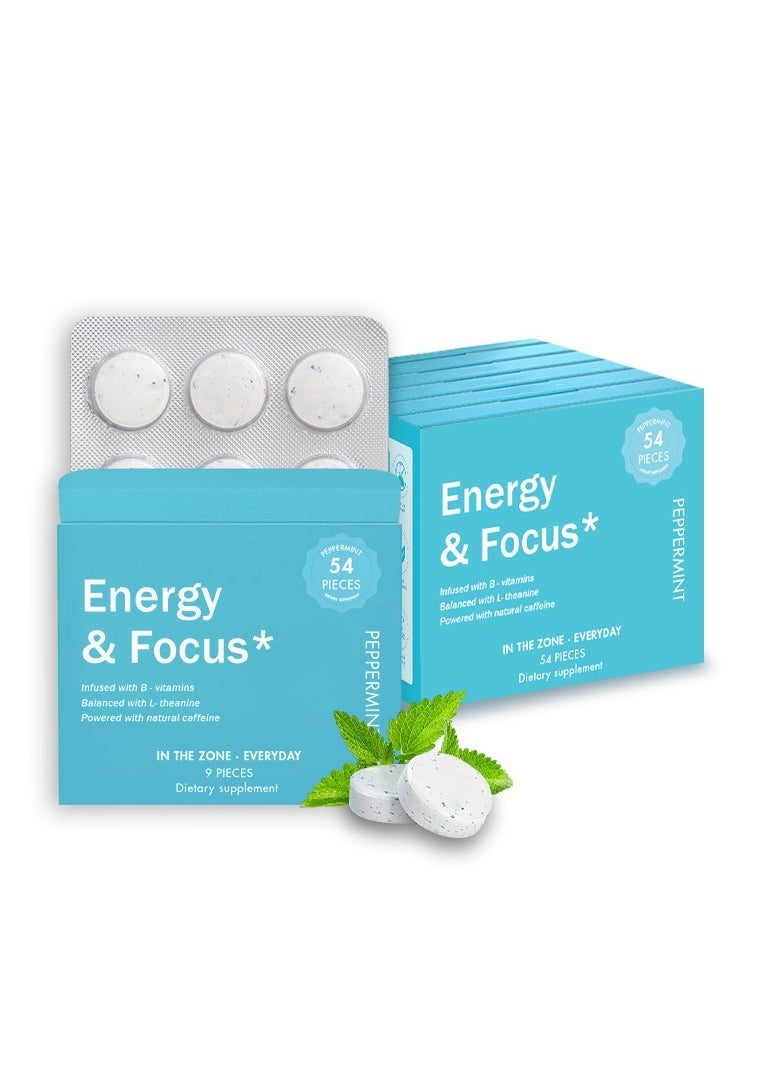 Mints Energy Caffeine Mints (54 Pieces) - Sugar Free with L-theanine + Natural Caffeine + Vitamin B12 & B6 - Nootropic Energy & Focus Supplement for Women & Men - Keto & Vegan, Peppermint Flavor  - Image 1