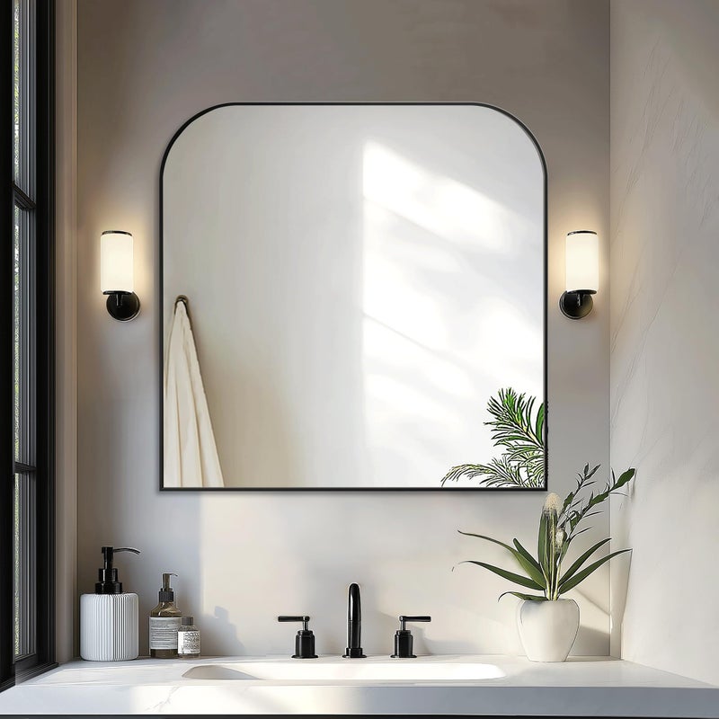 Delma Bathroom Vanity Mirror,30" x 30" Black Metal Framed Wall Mirror for Over Sink, Living Room, Bedroom,Entryway Decor - Image 1