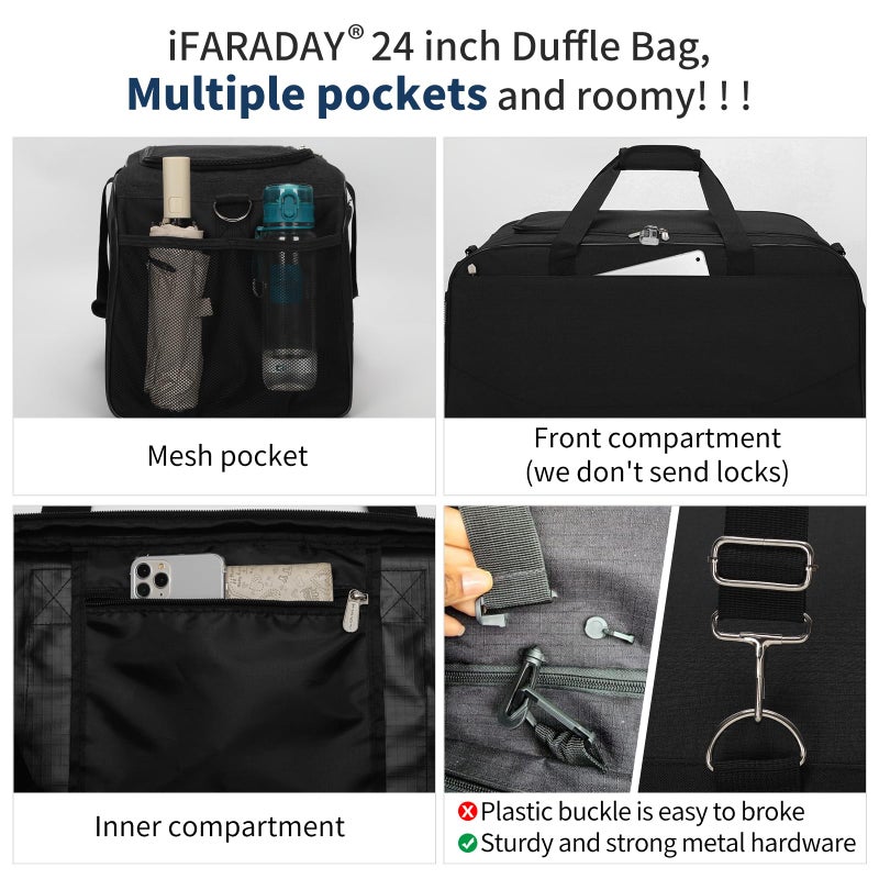 iFARADAY 47L Travel Duffel Bag with Shoe Compartment, Weekender Gym Duffle Bag with Luggage Sleeve & Multiple Pockets for Overnight Trips (Black) - Image 5