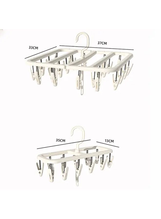 Cream 12 Clip Windproof Hanger Sock Underwear Drying Rack Closet Organizer Storage - Image 3