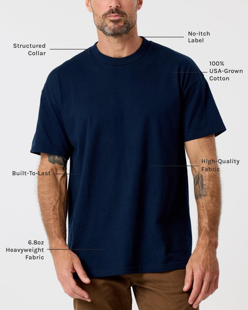 INTO THE AM Men's Heavyweight T Shirts for Men - Boxy 100% Cotton Heavy Duty Thick Weight Tshirt (White, Medium) - Image 4