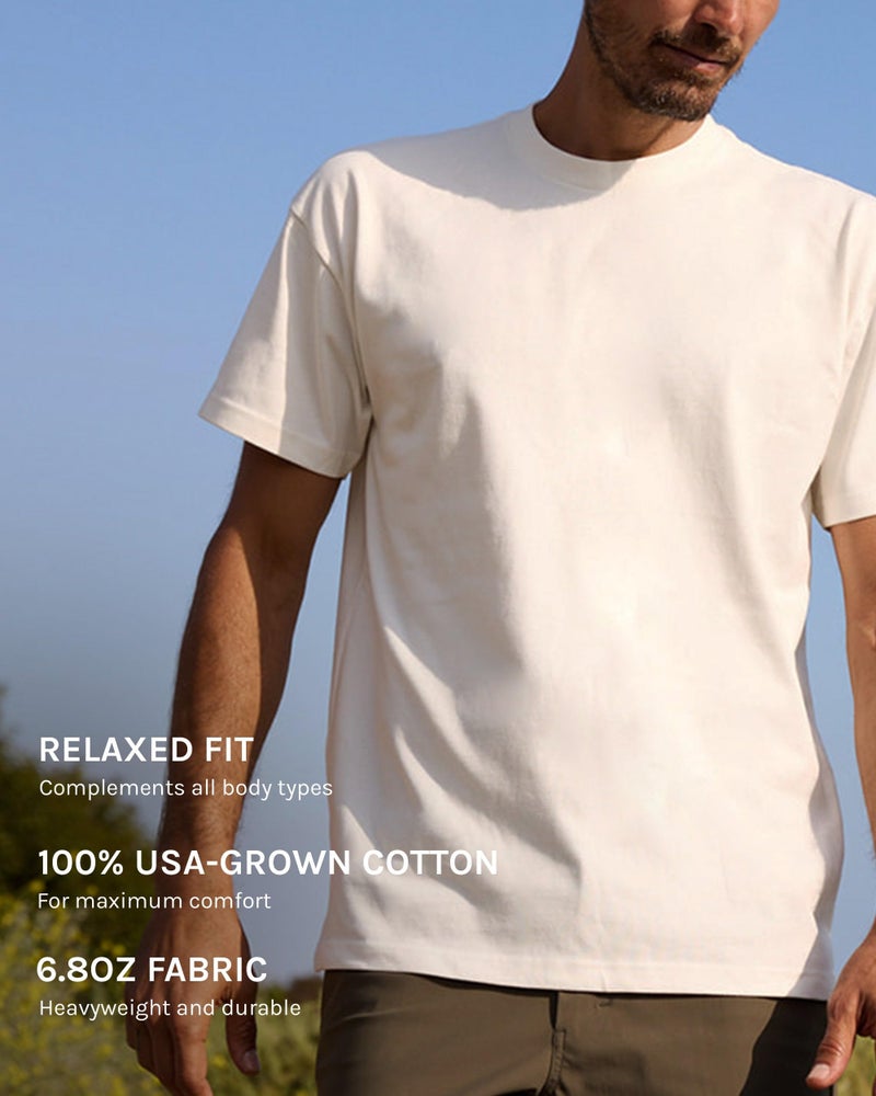 INTO THE AM Men's Heavyweight T Shirts for Men - Boxy 100% Cotton Heavy Duty Thick Weight Tshirt (White, Medium) - Image 3